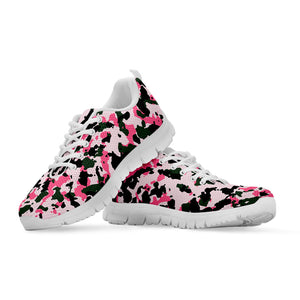 Pink Green And Black Camouflage Print White Running Shoes