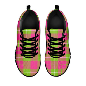 Pink Green And White Tartan Print Black Running Shoes