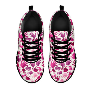 Pink Hand Breast Cancer Pattern Print Black Running Shoes