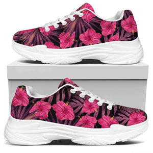 Pink Hawaiian Hibiscus Pattern Print White Chunky Shoes