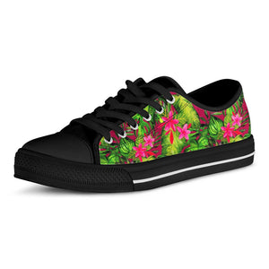 Pink Hawaiian Tropical Pattern Print Black Low Top Sneakers