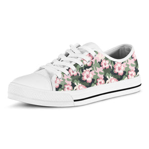 Pink Hibiscus Flower Camouflage Print White Low Top Sneakers