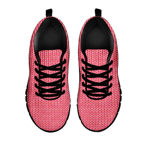 Pink Knitted Pattern Print Black Running Shoes