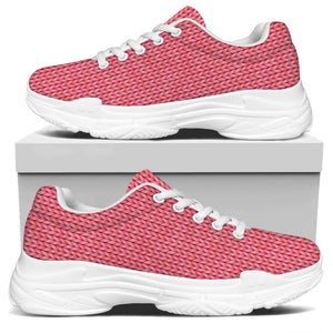 Pink Knitted Pattern Print White Chunky Shoes