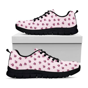 Pink Ladybug Pattern Print Black Running Shoes