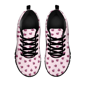 Pink Ladybug Pattern Print Black Running Shoes