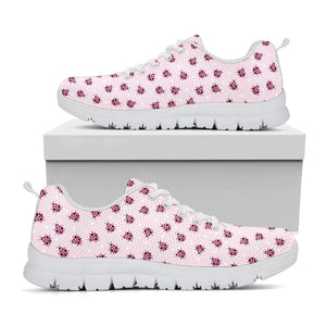 Pink Ladybug Pattern Print White Running Shoes