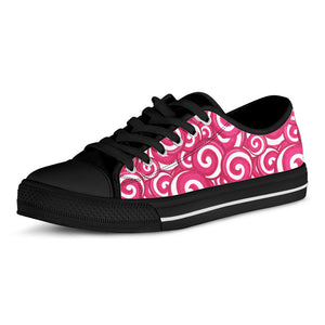 Pink Lollipop Candy Pattern Print Black Low Top Sneakers