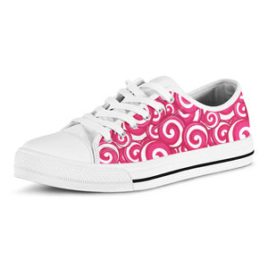 Pink Lollipop Candy Pattern Print White Low Top Sneakers
