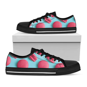 Pink Macarons Print Black Low Top Sneakers