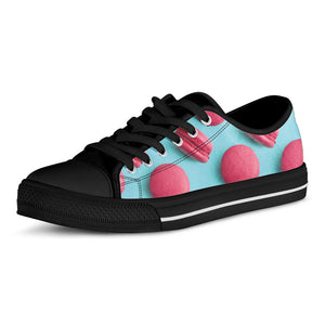 Pink Macarons Print Black Low Top Sneakers