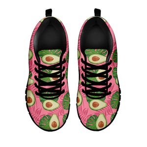 Pink Palm Leaf Avocado Print Black Running Shoes