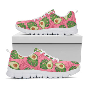 Pink Palm Leaf Avocado Print White Running Shoes