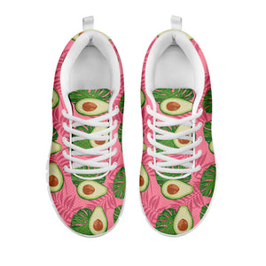 Pink Palm Leaf Avocado Print White Running Shoes