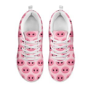 Pink Pig Nose Pattern Print White Running Shoes