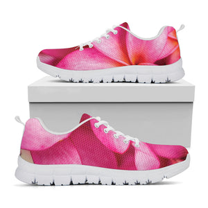 Pink Plumeria Flower Print White Running Shoes