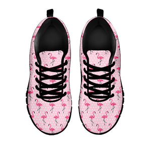 Pink Polka Dot Flamingo Pattern Print Black Running Shoes