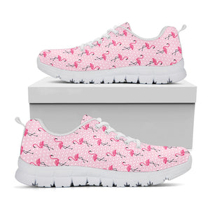 Pink Polka Dot Flamingo Pattern Print White Running Shoes
