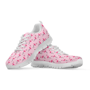 Pink Polka Dot Flamingo Pattern Print White Running Shoes
