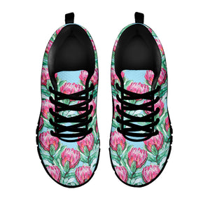Pink Protea Pattern Print Black Running Shoes