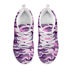 Pink Purple And Grey Camouflage Print White Running Shoes