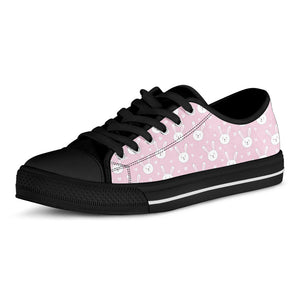 Pink Rabbit Pattern Print Black Low Top Sneakers