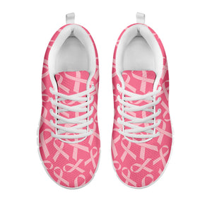 Pink Ribbon Breast Cancer Pattern Print White Running Shoes
