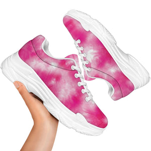 Pink Shibori Tie Dye Print White Chunky Shoes