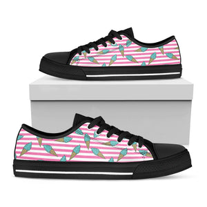 Pink Striped Ice Cream Pattern Print Black Low Top Sneakers