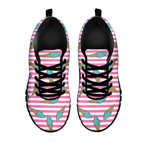 Pink Striped Ice Cream Pattern Print Black Running Shoes