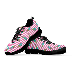 Pink Striped Ice Cream Pattern Print Black Running Shoes