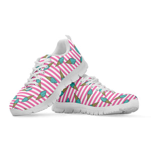 Pink Striped Ice Cream Pattern Print White Running Shoes