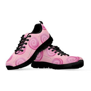 Pink Swirl Lollipop Pattern Print Black Running Shoes
