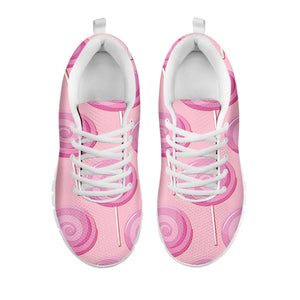 Pink Swirl Lollipop Pattern Print White Running Shoes