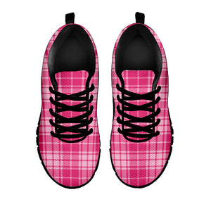 Pink Tartan Pattern Print Black Running Shoes