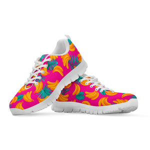 Pink Tropical Banana Pattern Print White Running Shoes