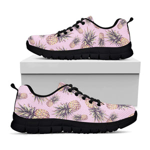 Pink Vintage Pineapple Pattern Print Black Running Shoes