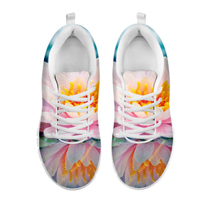 Pink Water Lily Print White Running Shoes