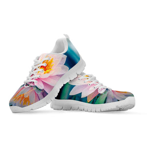 Pink Water Lily Print White Running Shoes