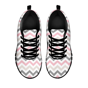 Pink White And Grey Chevron Print Black Running Shoes
