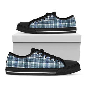Plaid Denim Jeans Pattern Print Black Low Top Sneakers