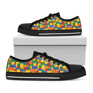 Plastic Building Blocks Pattern Print Black Low Top Sneakers