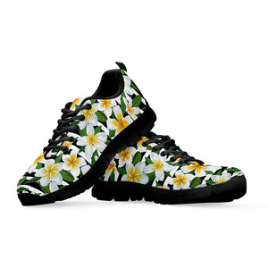 Plumeria Flower Striped Pattern Print Black Running Shoes