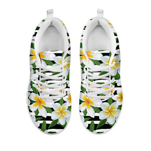 Plumeria Flower Striped Pattern Print White Running Shoes
