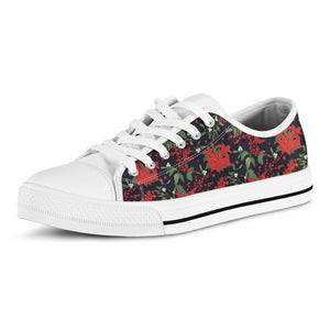 Poinsettia Flower Pattern Print White Low Top Sneakers