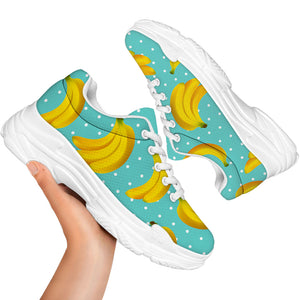 Polka Dot Banana Pattern Print White Chunky Shoes