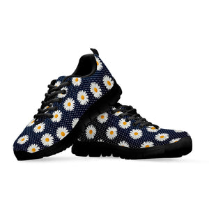 Polka Dot Daisy Floral Pattern Print Black Running Shoes
