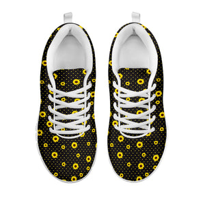 Polka Dot Sunflower Pattern Print White Running Shoes