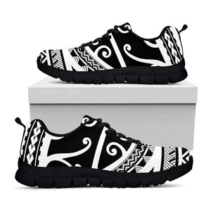 Polynesian Tribal Tattoo Pattern Print Black Running Shoes