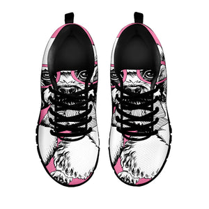 Poodle With Glasses Print Black Running Shoes